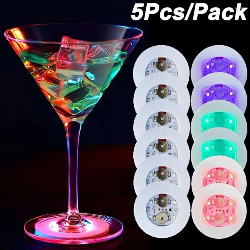 Table Tableau 5PCS Bottle Stickers Lights 4leds Battery Powered LED Glass Coasters Sticker for Wedding Festival Party Decor
