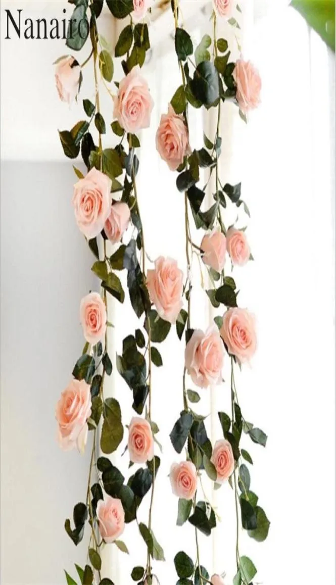 180 cm高品質の偽のシルクローズアイビーバイン人工花自宅の結婚式の装飾のための緑の葉を吊るすガーランド1782255