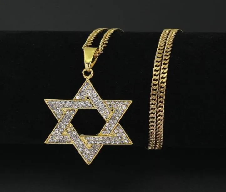 Anhänger Halsketten religiöse Menorah und Star von David Jüdischer Halskette Edelstahl 3 5 mmCuban Kette Hip Hop Bling Jewlery für M3594096