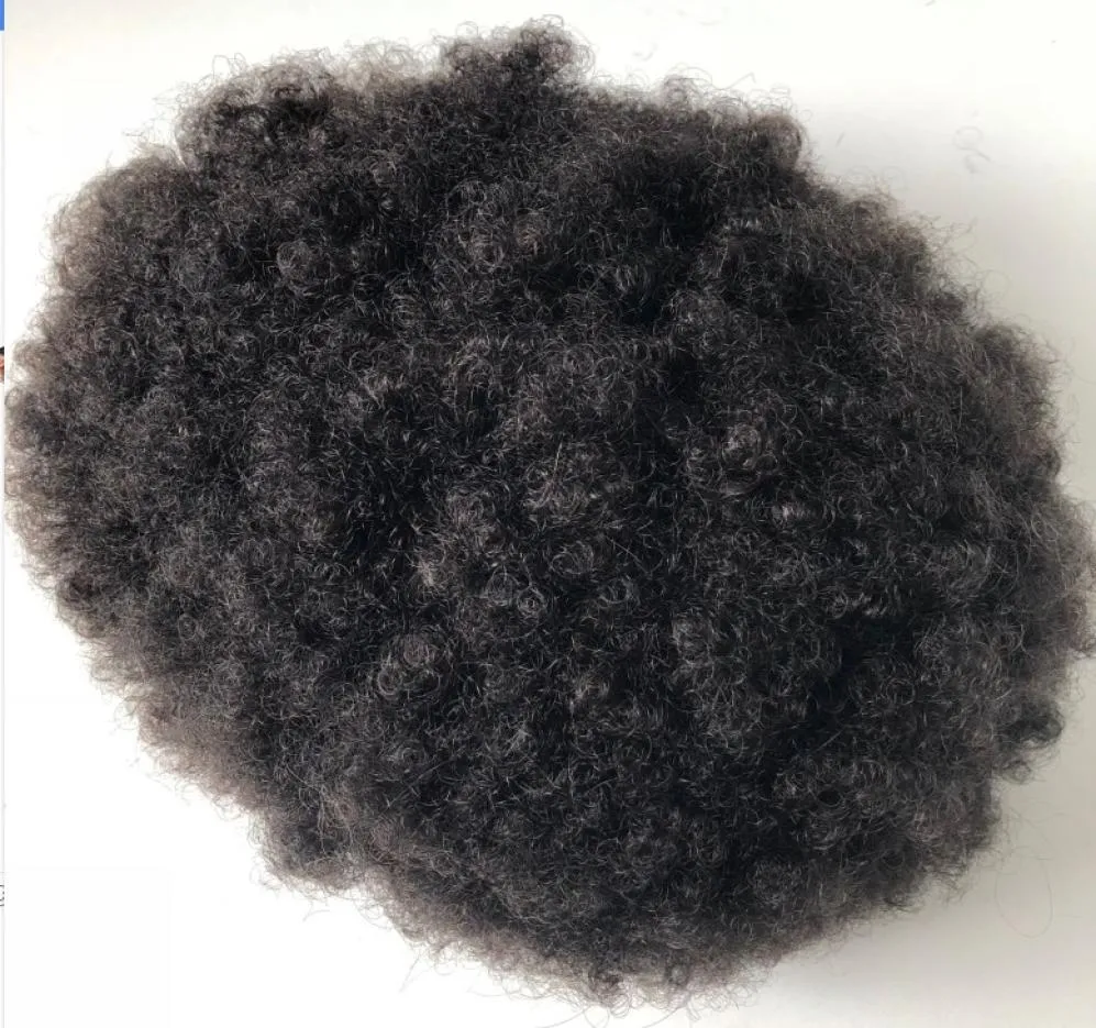 Super cienkie skórę afro toupee czarne włosy nieprzetworzone chińskie ludzkie włosy afro perwersyjne curl pełne pu toupee dla czarnych mężczyzn 2632368