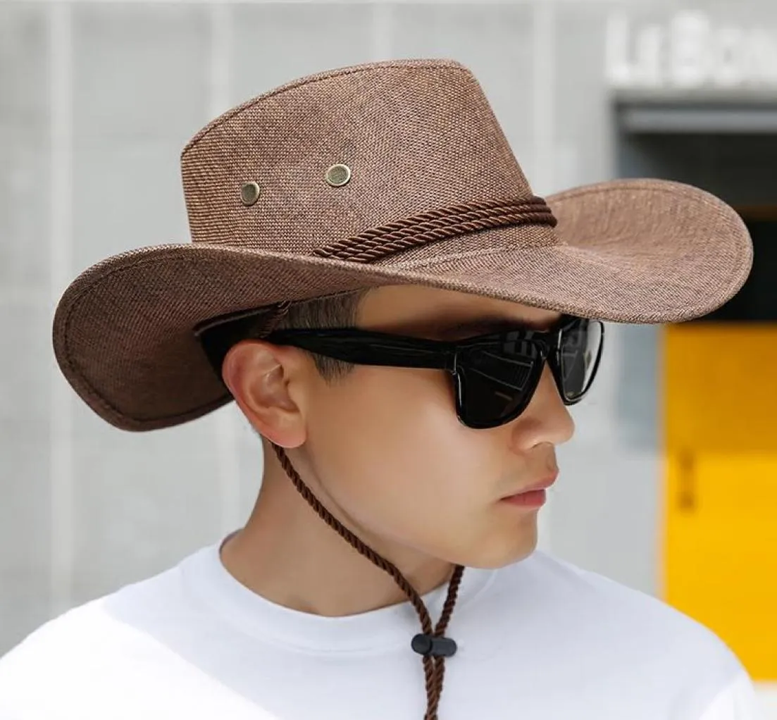 Outdoor Straw Hat Men039s Summer Beach Western Cowboy Mountaineering Sun Sunscreen Wide Brim Hats3933448