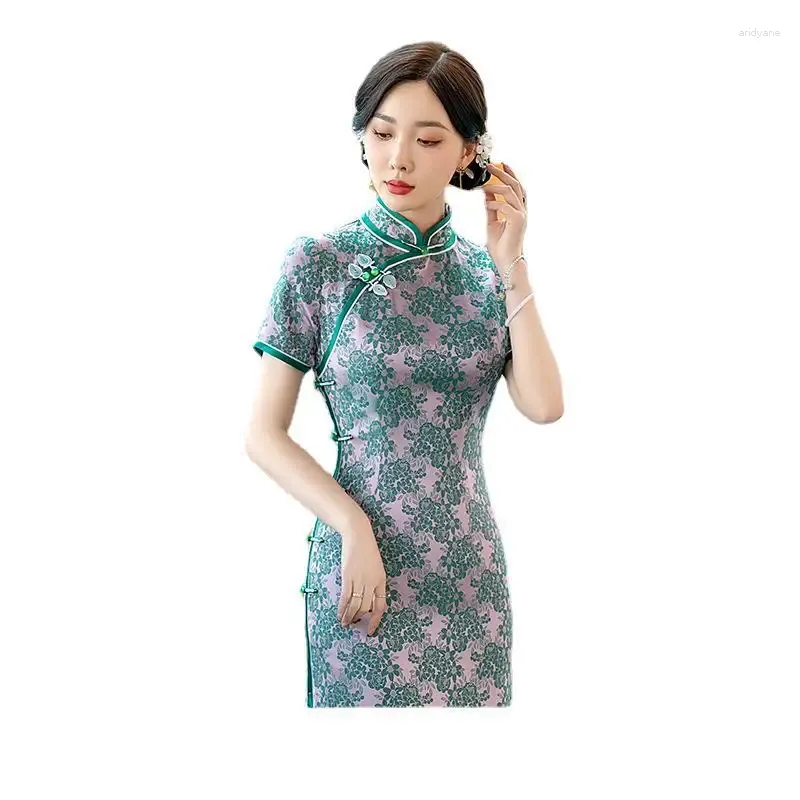 Ethnische Kleidung Cheongsam Mode Hip künstlerischer chinesischer Stil traditioneller schlanker Abendkleid Bankettmodifizierte Version modifizierte Version