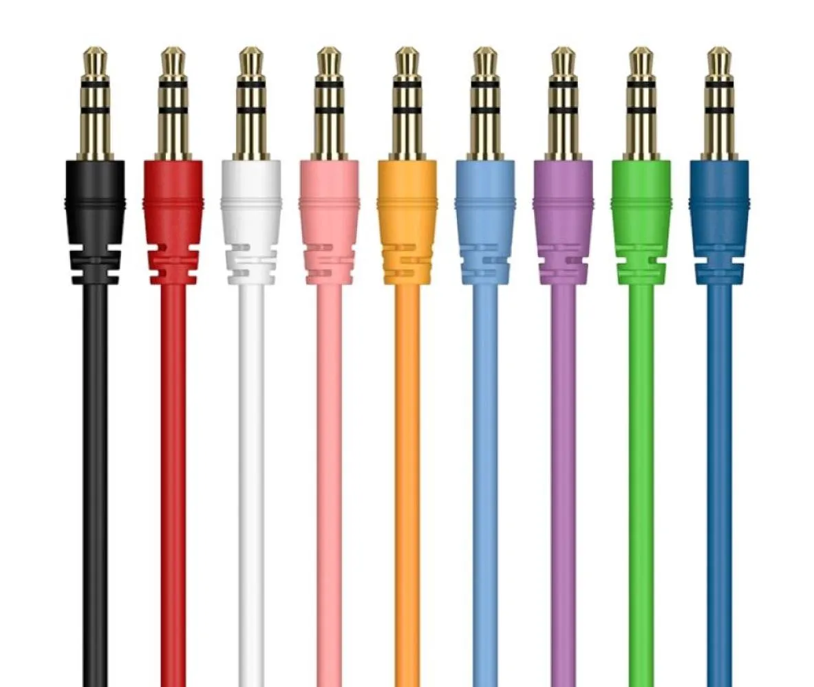 Wholes 300pcslot 1m AUX Câble mâle à un câble audio masculin couleur Car Car 3 5 mm Jack Plug Aux Câble pour le casque MP36930266