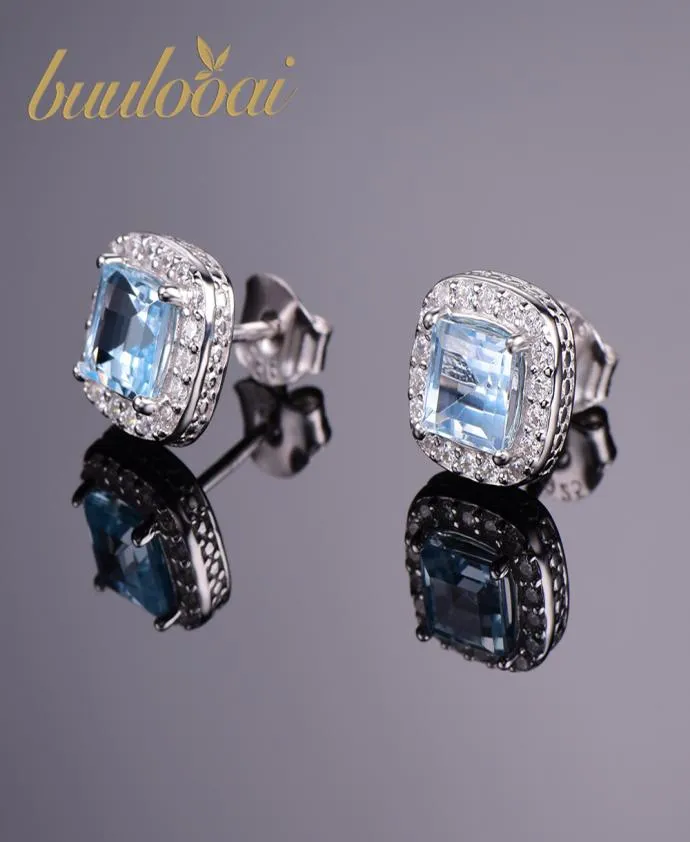 BUULOOAI 17CT Orecchini blu naturali topazio studiato autentico 925 gioielli in argento sterling nuove donne gioielli eccezionali Y186831775