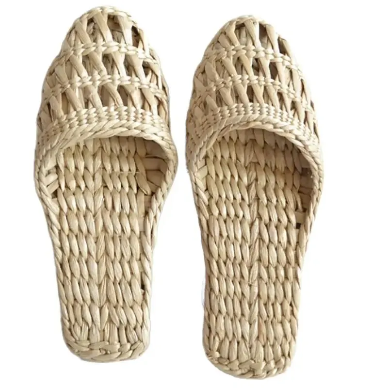 Jarycorn Shoes Womens Straw Slippers Couple Handmade Chinese Style Comfortable Sandals Summer Fashion Unisex Home 240422