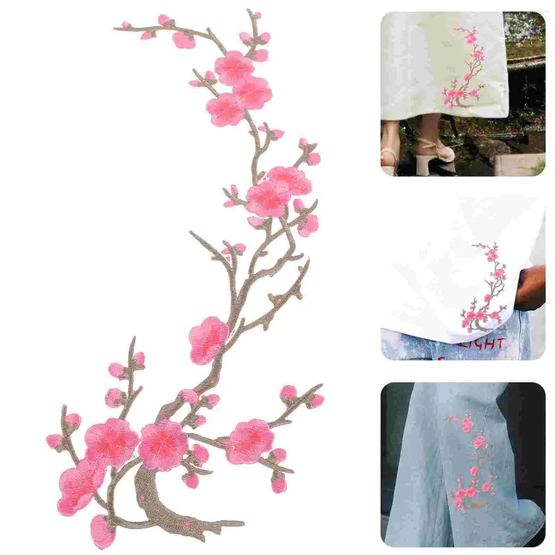 Colliers de chien Plum Blossom Fleur Appliques Vêtements Broderie Patch Fabric Sticker Iron sur couture Craft Réparation de couture brodée