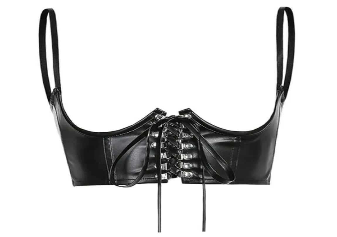 Frauen Mode sexy Pu Leder Korsett Goth Punk Schnürung Verband Schwarz Bustier Streetwear Underbust Support -Klammern Shaper Top 2205249890606