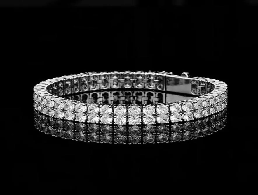 14K Gold Silver Plated 2 Row Tennis Bracelet 4mm Zircon Lab Diamond Hip Hop Jewelry Iced Necklace 7inch 8inch5842699