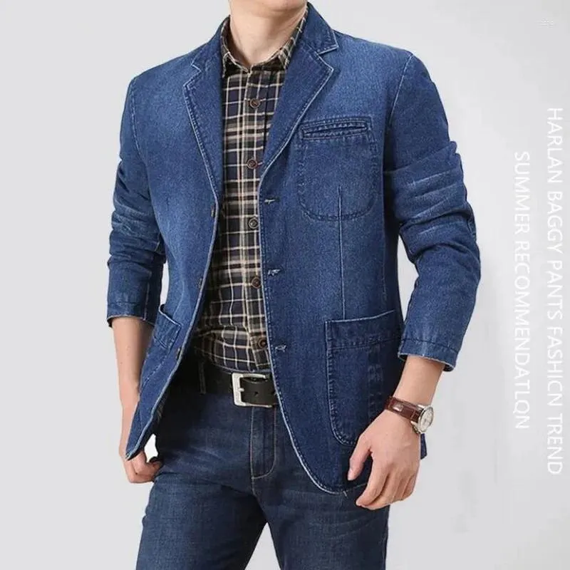 Ternos masculinos jeans blazer masculino jeans jeans jacket cacote três botões fora do tamanho do m-4xl