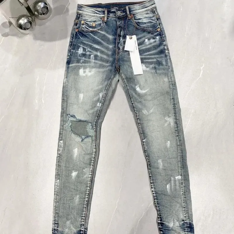 Frauenhose Top -Qualität lila Roca -Marke Jeans 1: 1 mit Straßenlacklöchern Mode Reparatur niedriger Röhren -Denim Denim