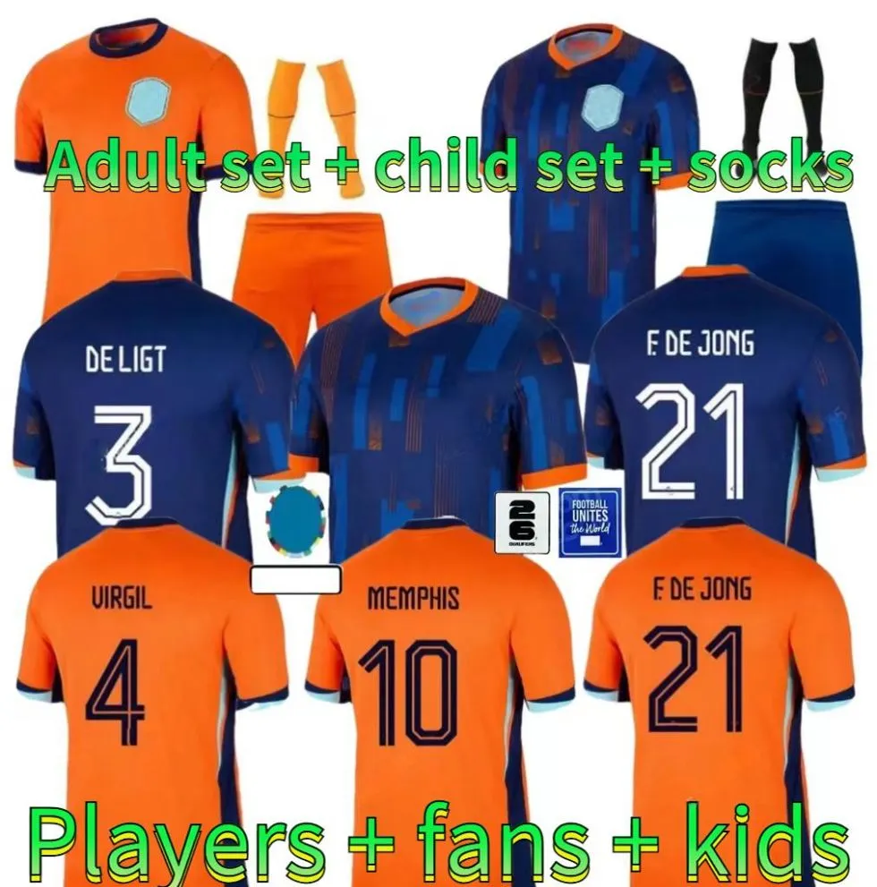 Netherlands Football Jersey Memphis Coupe d'Europe 24 25 Holland Club Soccer Jersey de Jong Virgil Dumfries Bergvijn Klaassen Blind de Ligt Men Kid Kit Kit Football Shirt