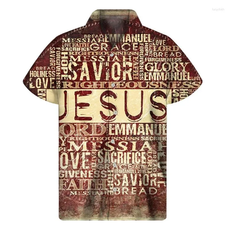 Camicie casual maschile cristiana croce religiosa stampa 3d uomini hawaiani estate jesus shirt lattiera della camicia a maniche corte sciolte camicetta
