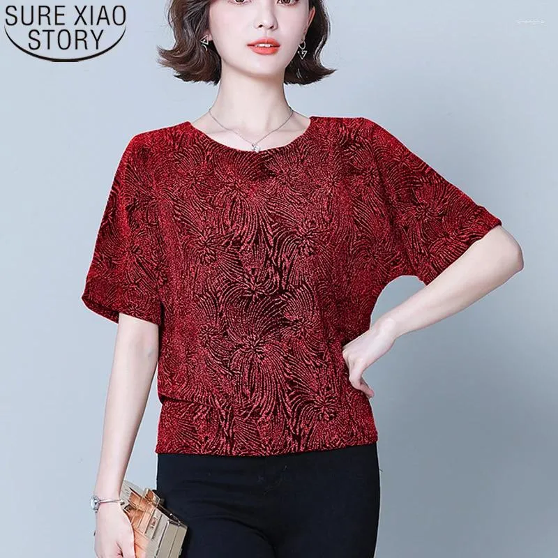 Women's Blouses Shiny Sequin Blouse Casual Glitter Shirt Tops Fashion Elegant Tunic Women Red Golden Shine 14083