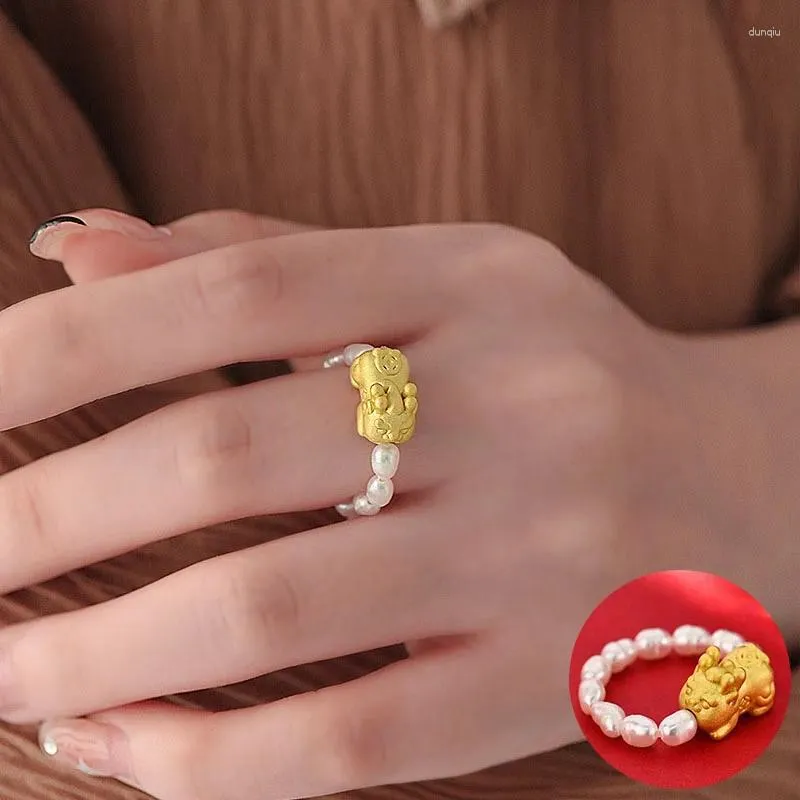 Кластерные кольца 925 Стерлинговое серебряное жемчужное кольцо для животных для женщины Симпатичная милая китайская дизайн дизайнер