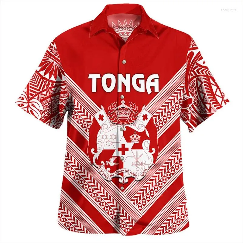 Herren lässige Hemden 3d Druck das Königreich der Tonga National Flagge Emblem Mantel Arm Grafik kurze Männer Harajuku Kleidung