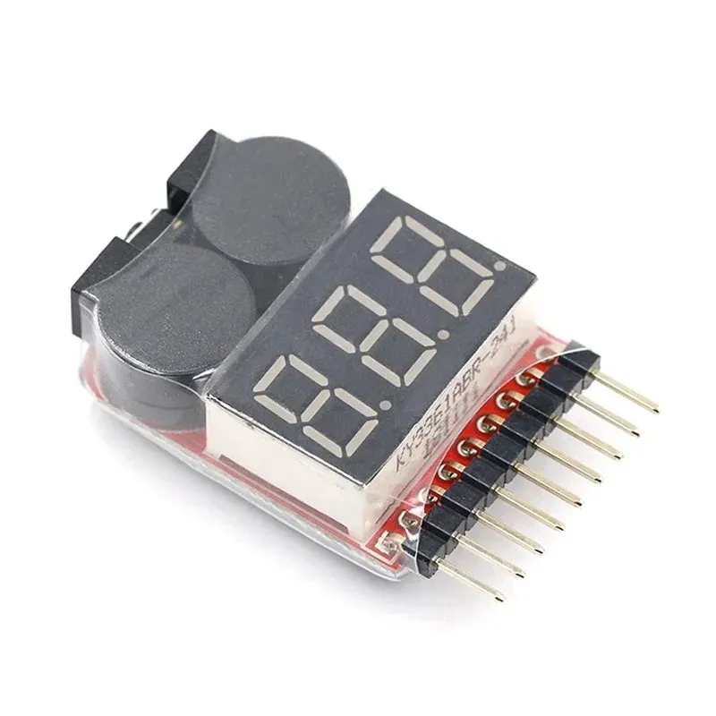 New 1-8S Lipo Li-ion Fe Battery Voltage 2IN1 Indicator Tester Low Voltage Buzzer Alarm For RC Car Boat LED 3.7-30V Dual Speaker