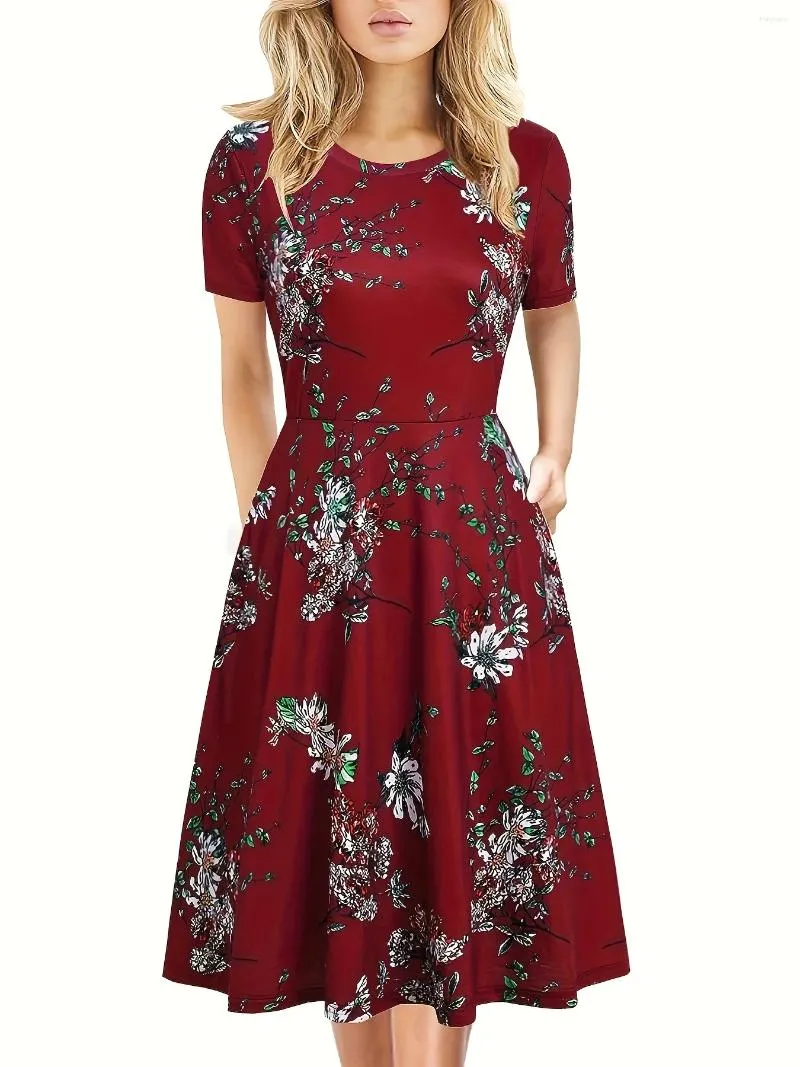 Plus size jurken elegante sprookjesstijl jurk voor vrouwen niet-elastische over-the-knie bloemenprint lente zomer taille modieus