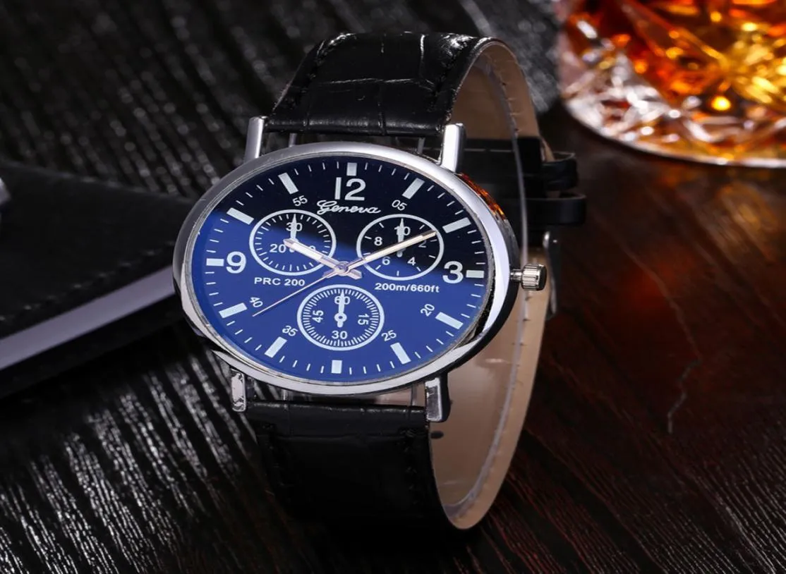 Sorpresa Orologi da uomo a buon mercato Ginevra Blue Ray Glass Top Brand Luxury in pelle di lusso sportivo orologio da donna Relogio Masculin5763194