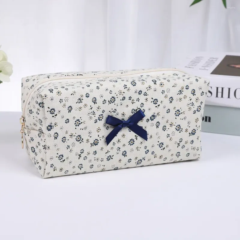 Cosmetic Bags Large Floral Puffy Quilted Makeup Bag Travel Accessory Cosmetics Flower Printed Bow Pouch Women Girls