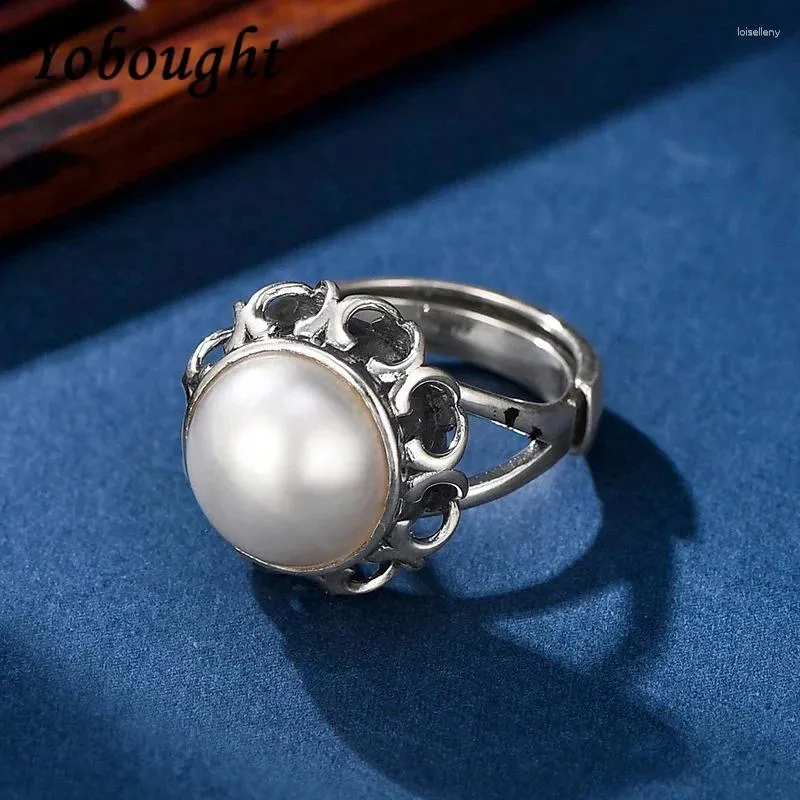 Cluster Rings 925 Silver Artificial Freshwater Pearl Ethnic Style Retro Open Ring
