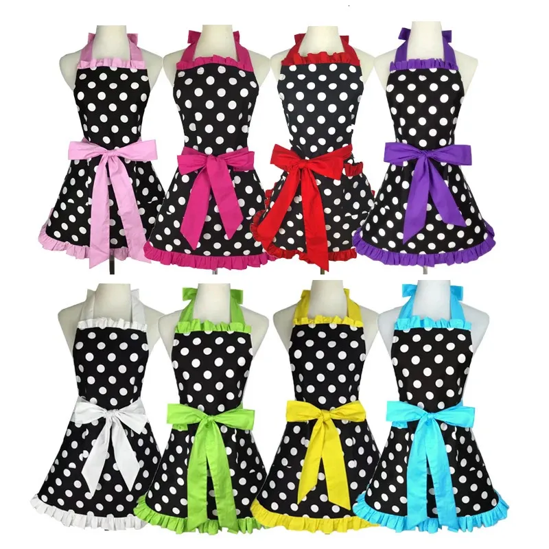 Mignon tablier rétro Black Polka Dot Côté Vintage Tabliers de cuisine Vintage avec poches pour femmes Girls 240429