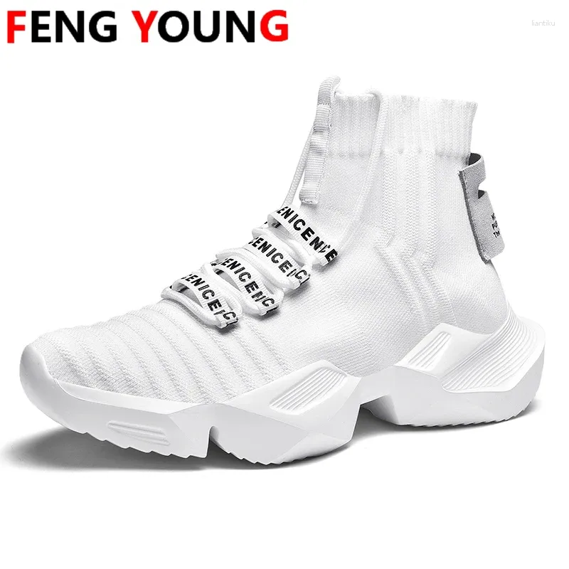 Chaussures de fitness 2024 Sneakers de coin en mailles respirantes Femmes Printemps / automne haut haut Hommes blancs Plus taille11