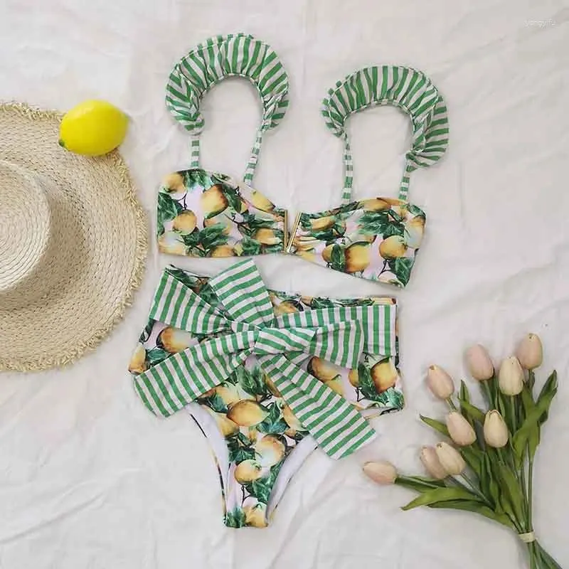 Kobiety w dziedzinie stroju kąpielowego Kobiety kwiatowy 2024 Wyściełane braczki bandaż bikini zestaw kąpielowy kostium kąpielowy Baiton Beachwear Biquini