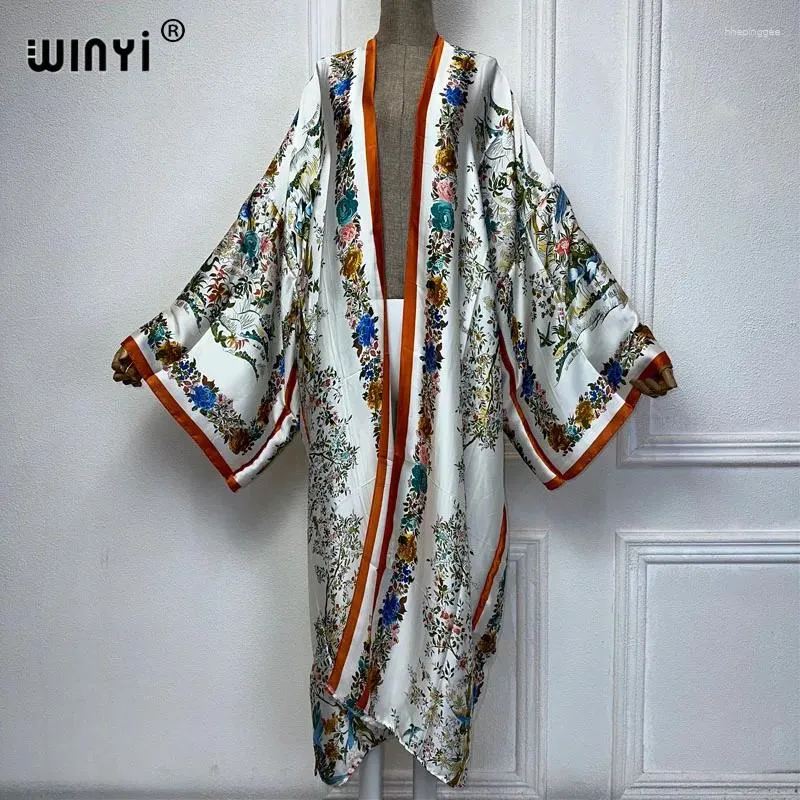 Sommar Kimono Africa Print Dress Beach Wear Maxi Elegant Cardigan Holiday Outfits For Women Abaya Dubai Luxury
