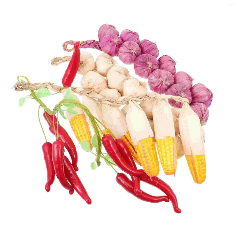 Decorative Flowers 4 Pcs Simulated Garlic Hanging Skewers Simulation Vegetable Decor Vegetables Fake Corn Home Foam