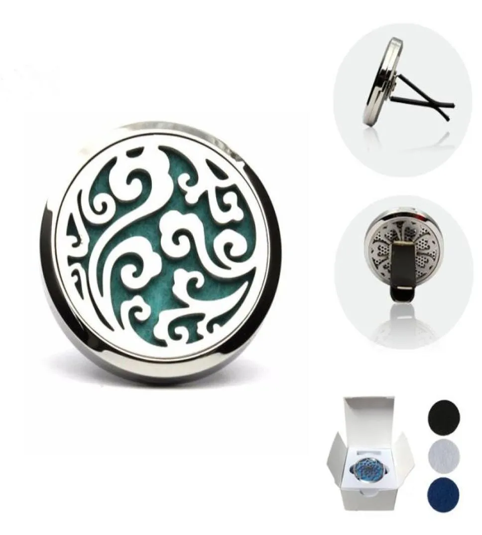 5pcslot 38mm 316L Stainless Steel Car Aromatherapy Essential Oil Diffuser Locket Air Freshener With 3 felt pads A084822186