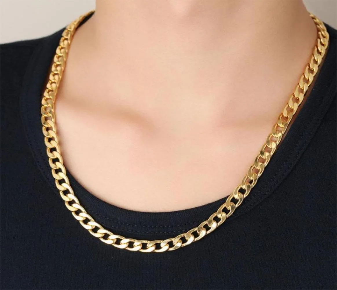 Chains Punk Stainless Steel Gold Chain For Men Women Golden Curb Cuban Link Necklace Color Vintage Collar Chokers7949032