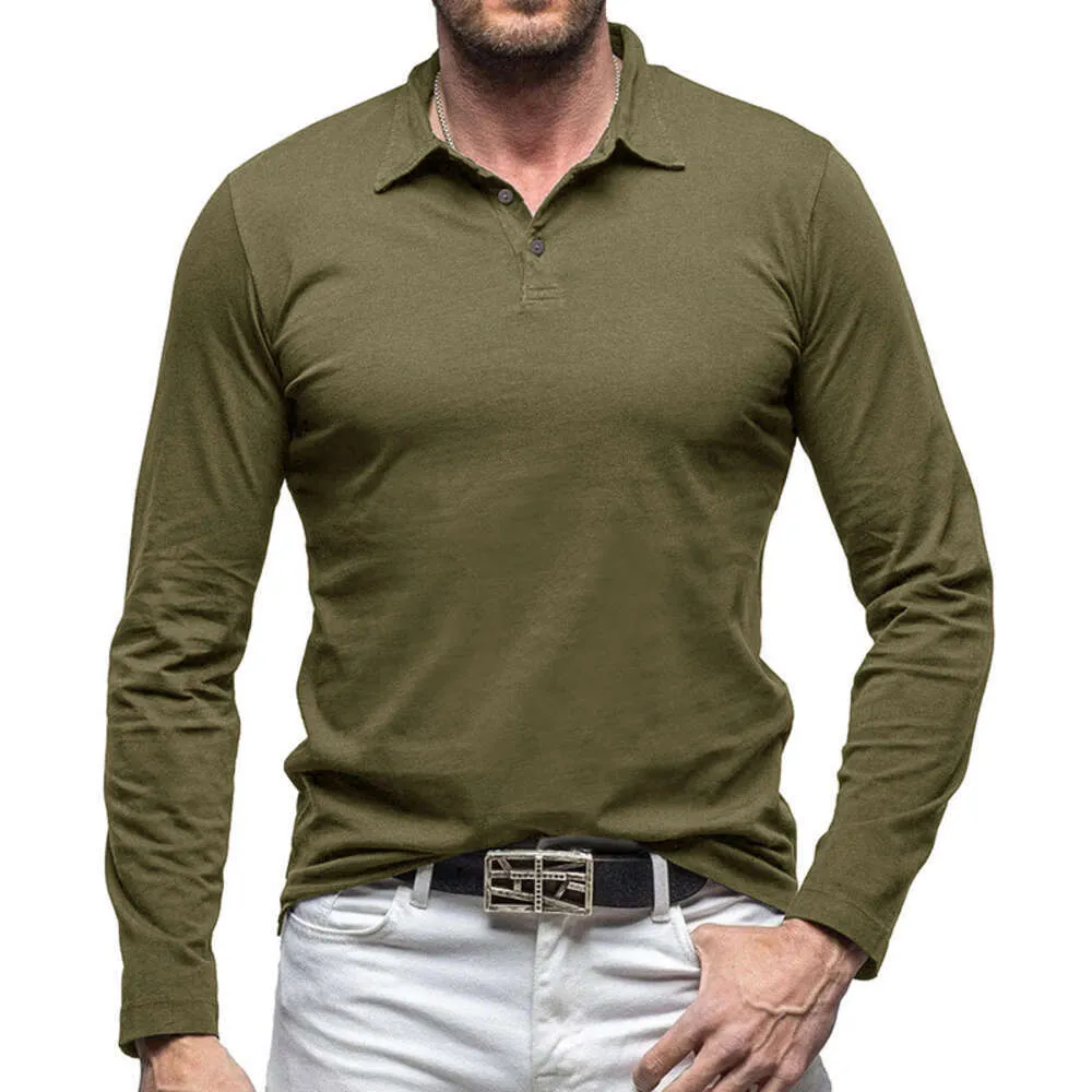 Utomhus långärmad t-shirt för höst- och vinterns nya rena bomullspoloskjorta med polokrage