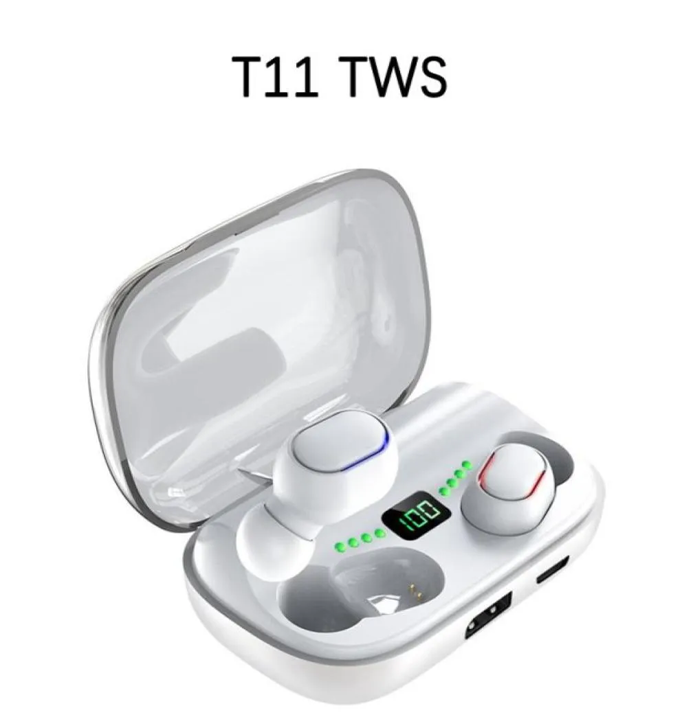 2022 T11 TWSワイヤレスヘッドフォンBluetooth 50 Inear Earphone Stereo Earbuds IPX7 Sport Waterproof Digital Display Headset7082016