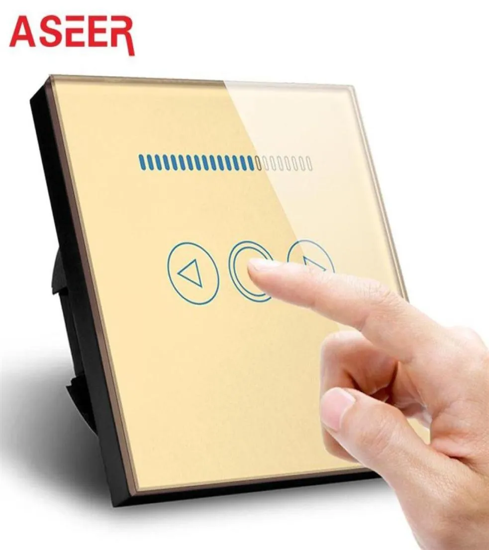 Управление Smart Home Aseer Eu Standard Dimmer Wall Switch AC110240V Золотая цветовая стеклянная стеклянная панель легкая сенсорная переключатель 500W HIEUD01G259F4361039