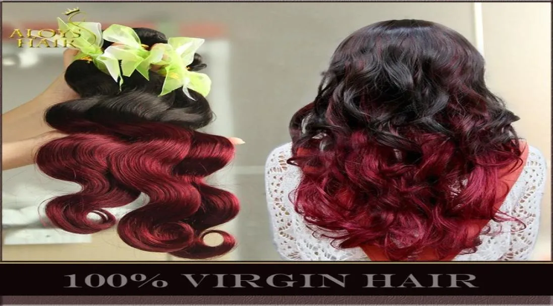 Ombre brasileño ola de cuerpo de tejido de cabello humano Bundles Ombre Virgin Human Hair Extensions Wefts Two Toned 1B99J Borgoña Red Tan4588575