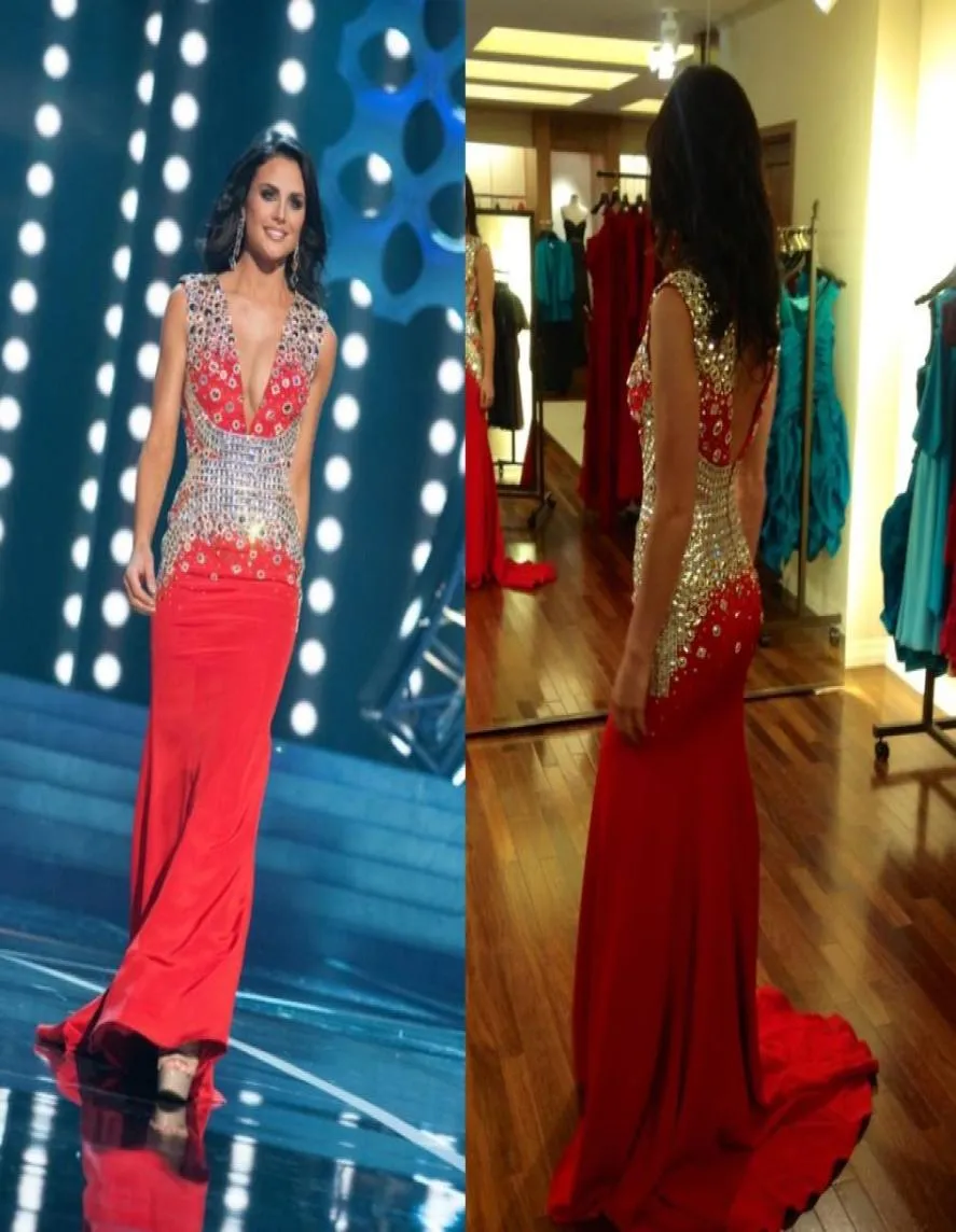 Bling Bling Crystals PROM VEDORES RED 2019 Mermaid Deep V pescoço lombal