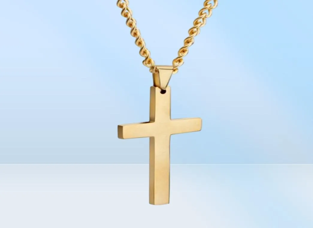 MIC Fashion alloy Glossy Cross charm Pendant Chain Necklace for Men Women 2224 Inches 4 colors 12pcs lots207f3498915