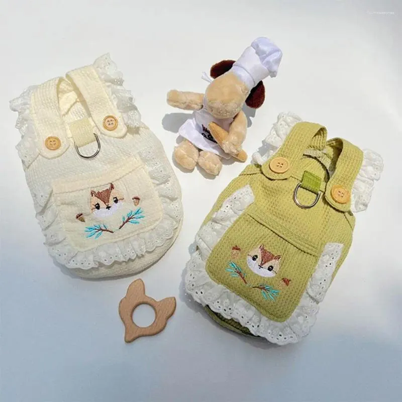 Dog Apparel Cute Washable Small Medium Puppy Cat Outfit Clothes Cartoon Squirrel Embroidery Pocket Pet Clothing Accessories