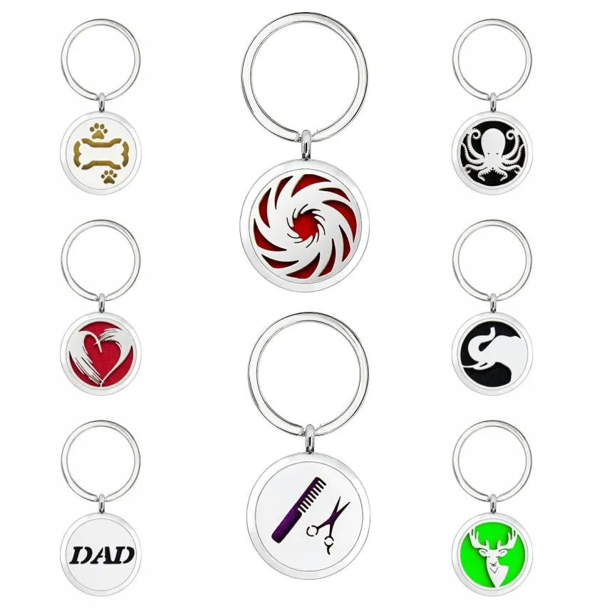 U24 Keyring Parfum Aromatherapie Essentiële olie Diffuser Locket KLOOS KINNEN Legering 30 mm Holle medaTet Key Ring met 5PADS Randomly2333960