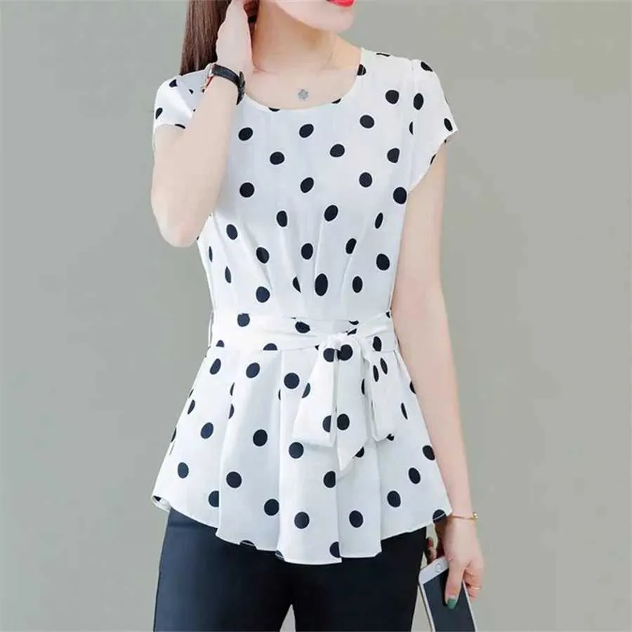 Damenblusen Hemden Frauen Frühlings-/Sommer-Hemd Hemd Womens Casual Short Sleeved O-Neck Solid Polka Dot Frauen lässig Top DF3504L2405