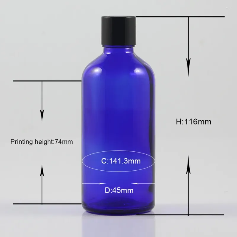 Bottiglie di stoccaggio bottiglia blu in vetro da 100 ml con tappo in alluminio nero in vendita bene