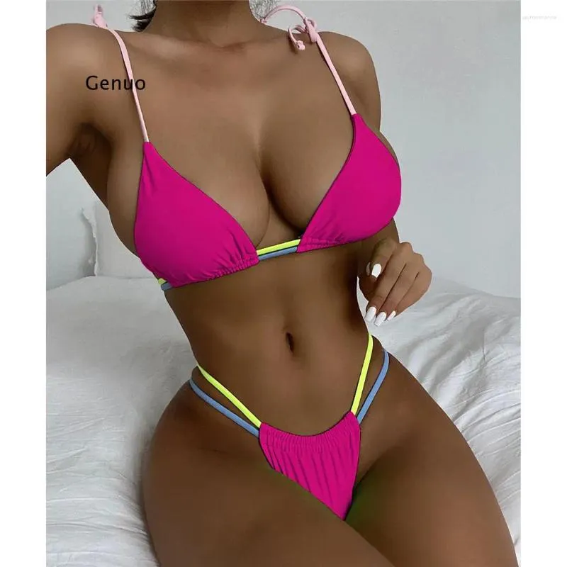 Swimwear Women Sexy Women Mini Thong Néon Bikini MAISON FEMME Deux pièces Set High Leg Cut Bather Bathing Full nage