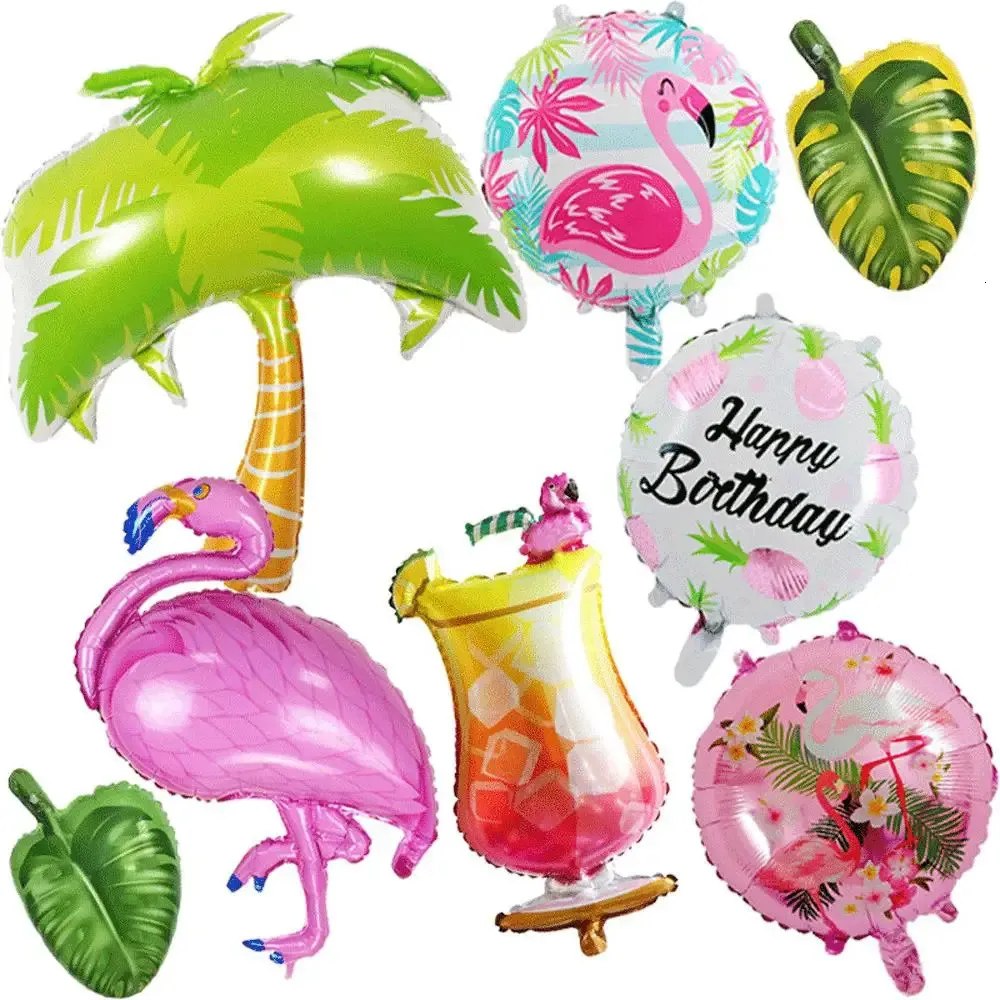 Hawaii Flamingo Foil Balloon Pineapple Artificial Palm Summer Tropical Aloha Party Supplies Wedding Birthday DIY Decor