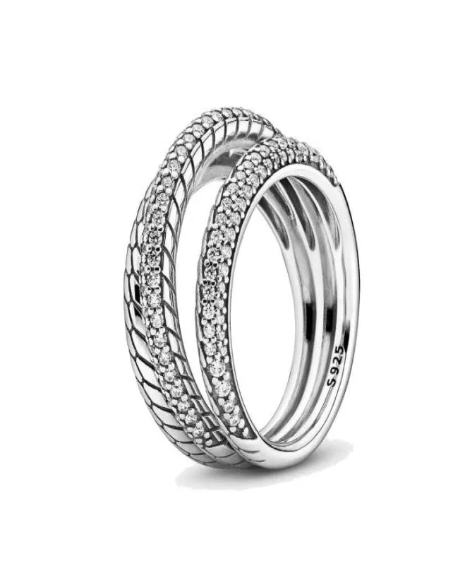 Fine bijoux Authentique 925 STERLING Silver Ring Fit Charm Triple Band Pave Chain Pattern Engagement DIY ANNAUX DE MEALS2554349