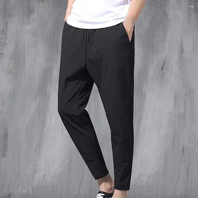 Pantalon masculin neuvième cheville longue longueur usistant tissu doux tissu lâche pantalon multiples pantalon