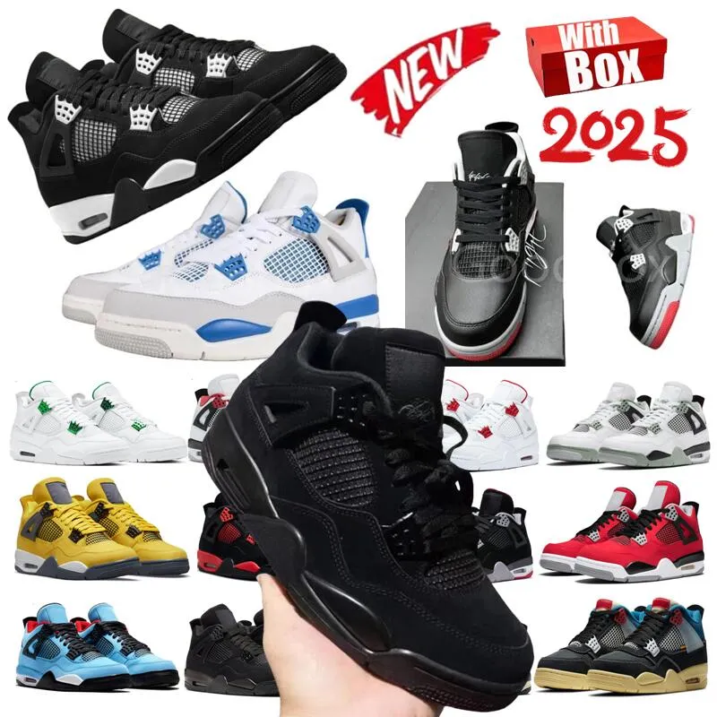 White Thunder 4s Metallic Gold Military Blue Vivid Sulfur 4 Basketball Shoes Hyper Violet Red Cement 2024 New With Box Wholesale Bred Midnight Navy Oil Green 2025 New