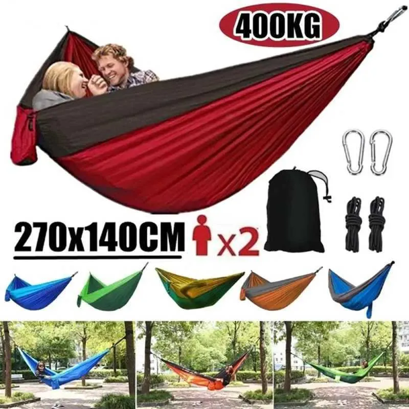 Hamacs 2 personnes portables de camping extérieur hamac avec couleur nylon assortiment hamac à haute résistance parachute tissu suspendu lit de lit