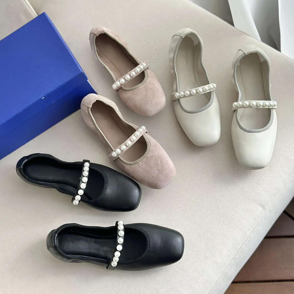 Minimalistischer Stil Ultra weicher Schaffell Pearl Ballet Flat Mary Jane Round Zeh, komfortable lässige Single -Schuhe, eine Liniengurt