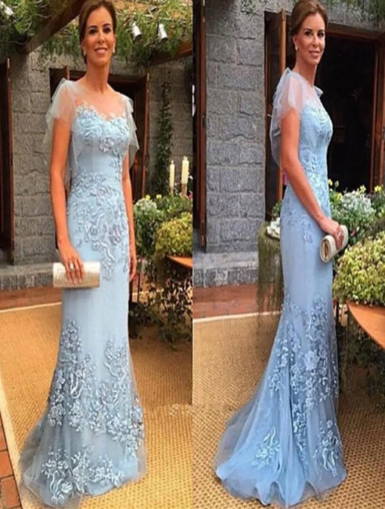 Sheer Neck Formal Evening Dresses 2019 Chiffon Lace Applique Short Sleeve Mother Of The Bride Dresses Prom Party Gowns1210544