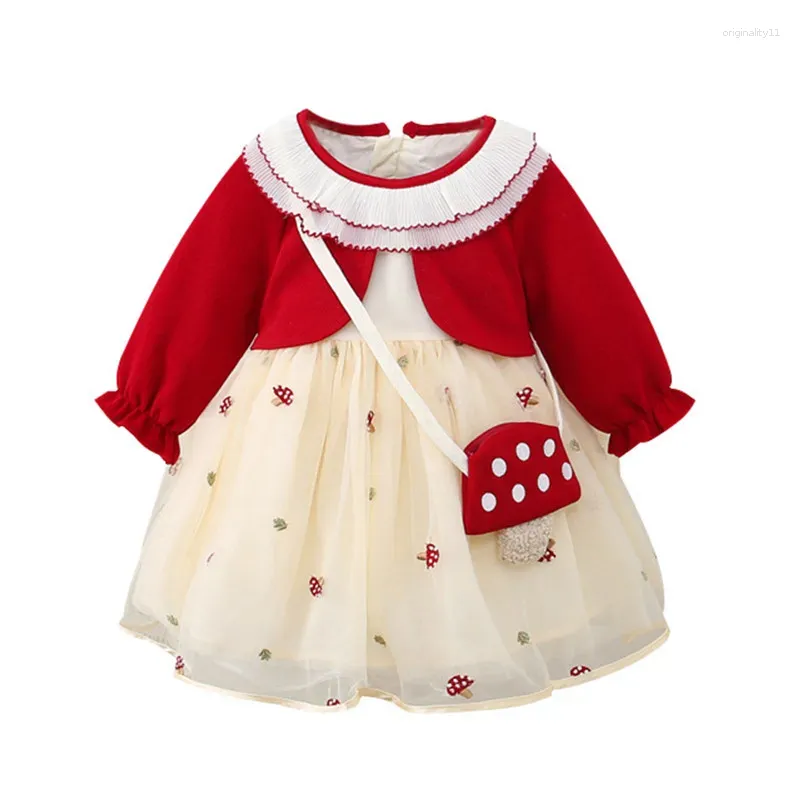 Ragazza vestito per bambini vestiti da abbraccio da bambino principessa abito da battesimo per ragazze di compleanno del bambino con la borsa 1-5y